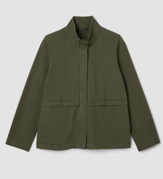 Slubby Organic Cotton Linen High Collar Jacket